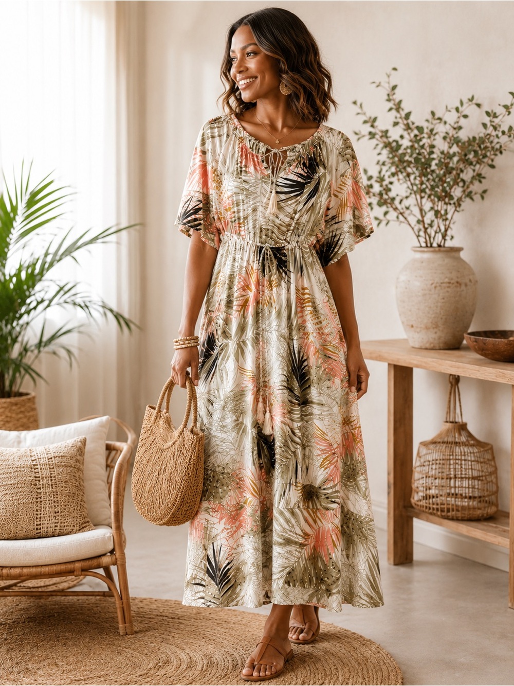 Label of Love Tropical Palm Print Off Shoulder Maxi Dress – Size Medium